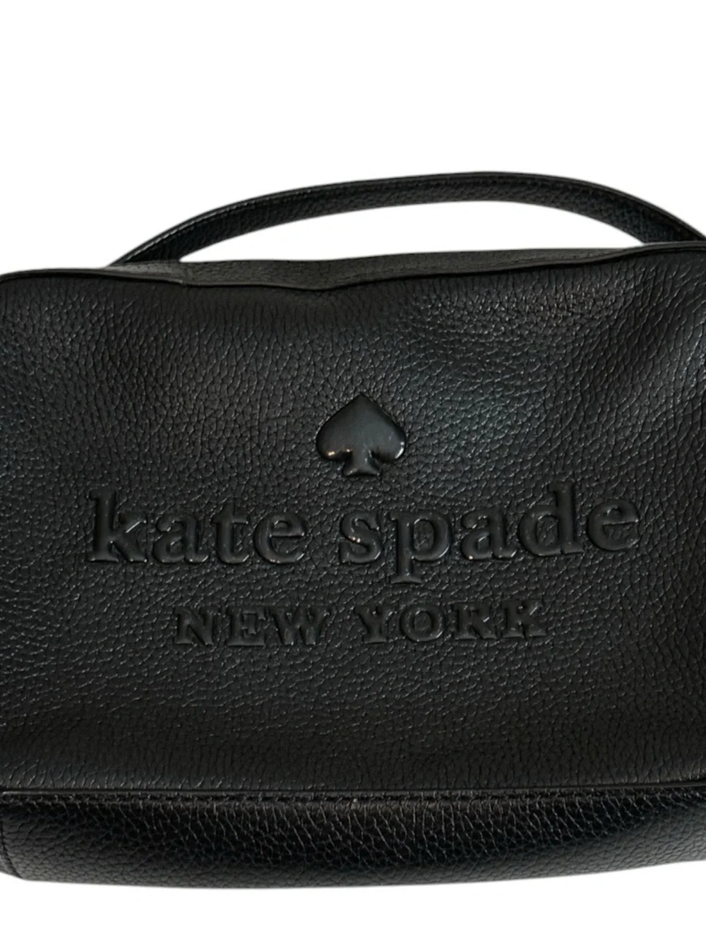 Kate Spade Logo Black Pebbled Leather Camera Bag Purse